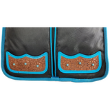Tahoe Tack Turquoise Flower 1680D Nylon Center Opening Triple Layered Padded Bridle and Headstall Bag with Hand Tooled Leather Accents and 2 Year Warranty
