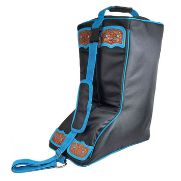 Tahoe Tack Turquoise Flower 1680D Nylon Western Boot Bag with Hand Tooled Leather Accents and 2 Year Warranty