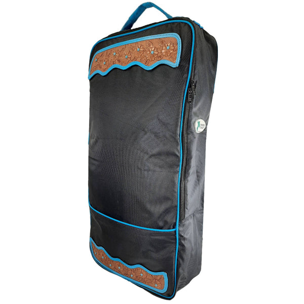 Tahoe Tack Turquoise Flower 1680D Nylon Front Opening Bridle Bag with Hand Tooled Leather Accents and 2 Year Warranty