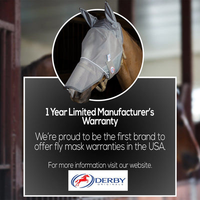 Derby Originals UV-Blocker Premium Reflective Horse Fly Mask with Ears and Nose Cover with One Year Warranty