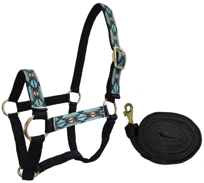 Tahoe Tack Patterned Nylon Mini Horse Halters with Padded Noseband and Matching 7’ Soft Grip Lead Rope - 6 Month Warranty