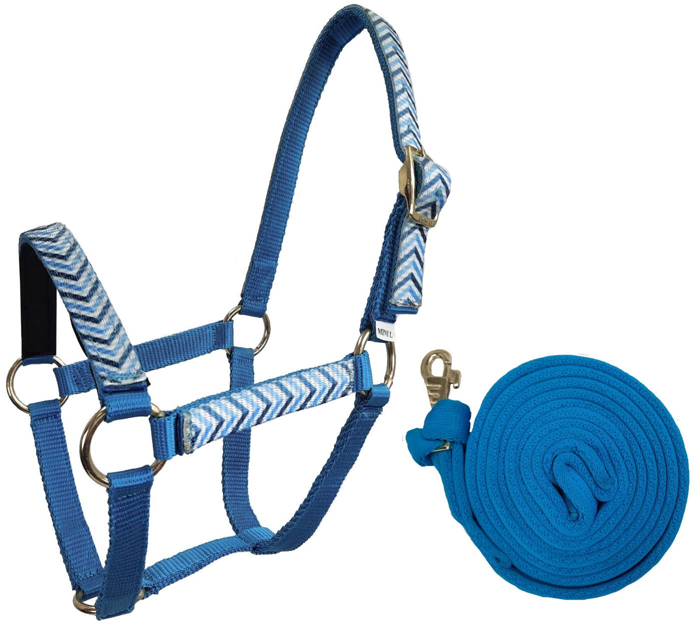 Tahoe Tack Patterned Nylon Mini Horse Halters with Padded Noseband and Matching 7’ Soft Grip Lead Rope - Blue