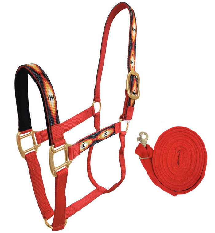 Tahoe Tack Patterned Nylon Horse Halters with Matching 10 Lead, Size: Full Horse