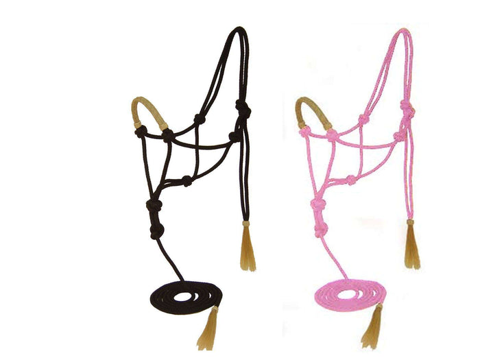 Tahoe Nylon Rope Halter with Lead and Rawhide Braided Noseband - Tack Wholesale