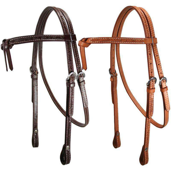 Leaf Tooled Knotted Headstall USA Leather - Tack Wholesale