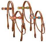 Tahoe Tack  Saquaro Ostrich Print Square Western Browband Headstall USA Leather