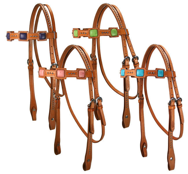 Tahoe Tack  Saquaro Ostrich Print Square Western Browband Headstall USA Leather