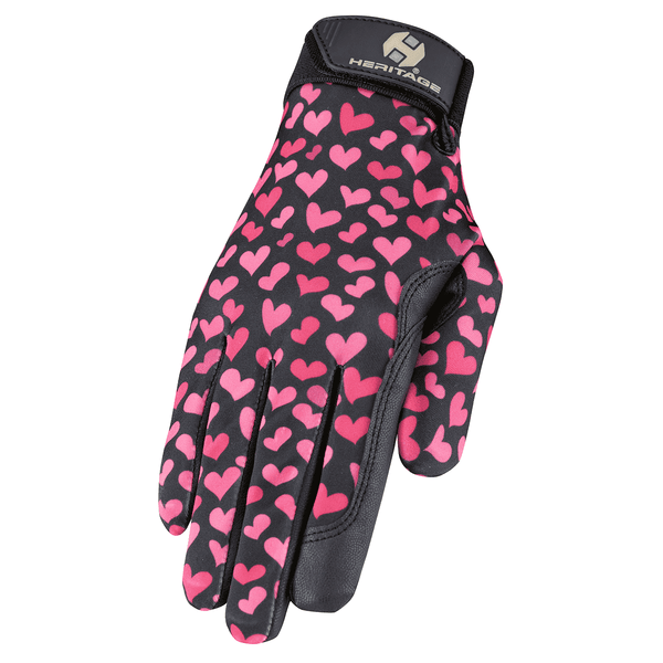 Heritage Performance Horse Riding Gloves Pink Hearts - Tack Wholesale