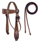 Show Studded Crystal Cross Browband Headstall with Matching Reins
