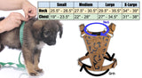Size chart for the leather dog harness