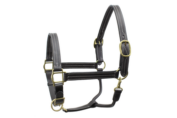 Derby Originals Triple Stitched Double Layer Premium Leather Adjustable Horse Halter with throat Snap for Easy Taking Off