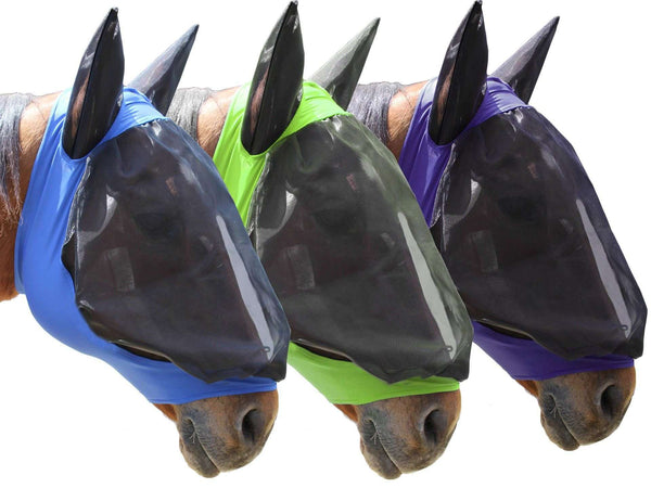 Derby Originals UV-Blocker Extra Comfort Soft Mesh Lycra Horse Fly Mask with Ears with One Year Warranty - Multiple Colors and Sizes