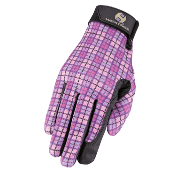 Heritage Performance Horse Riding Gloves Pink Plaid - Tack Wholesale