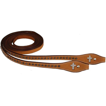 Tahoe Crystal Cross Leather Split Reins with Sunspots - Tack Wholesale