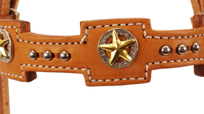 Tahoe Tack USA Leather Kickin’ Country Gold Star Concho Western Headstall